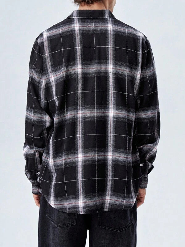 7502 1a-04-05 Una pieza Camisa algodón con estampado de cuadros con botón delantero unisex