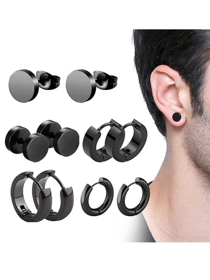 11341 1b-03-13 Set pendiente de acero inoxidable perforación Pendientes de aro para hombres Mujer gótico calle Hip hop círculo Arete