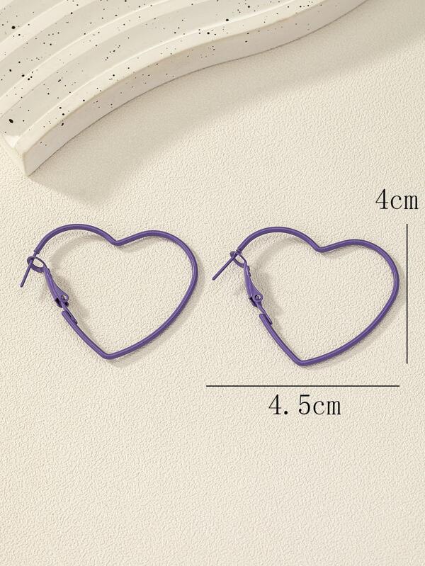 3084 a09-11 Pendientes minimalista estilo interior púrpura en forma de corazón