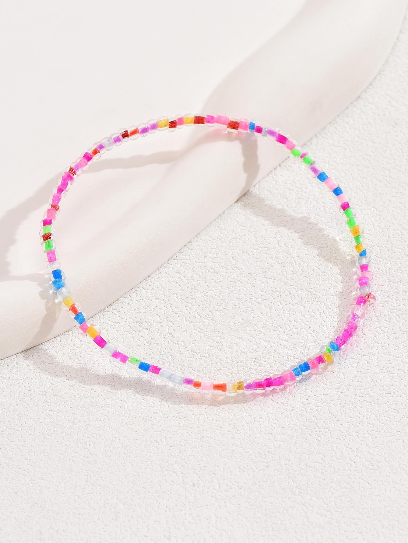 5687 1b-058 Set 5 piezas Tobillera elástica con cuentas para mujer