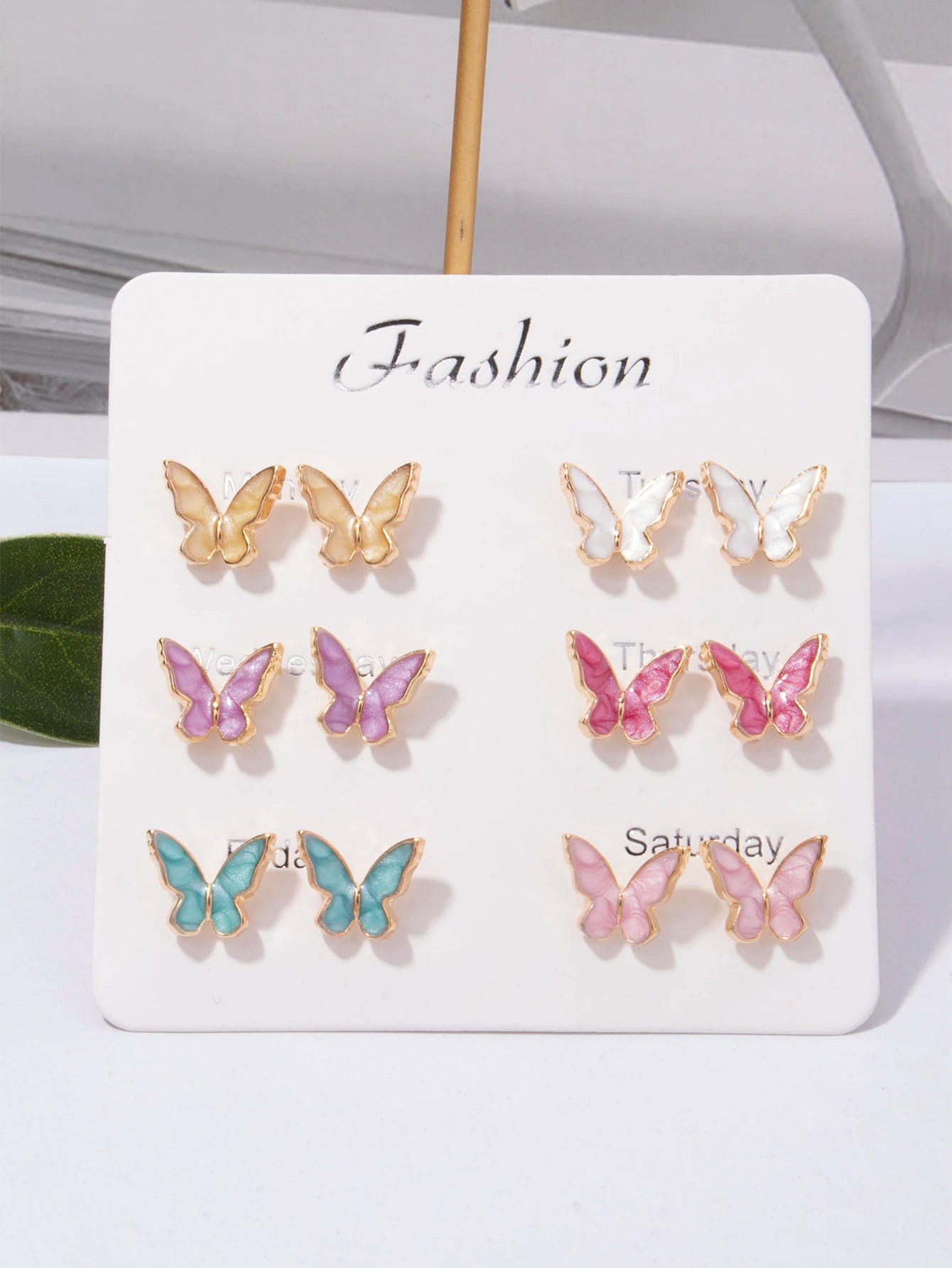 15380 1b-023 Pendientes Diseño Mariposa 6 Pares