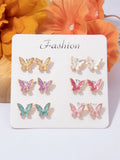 15380 1b-023 Pendientes Diseño Mariposa 6 Pares