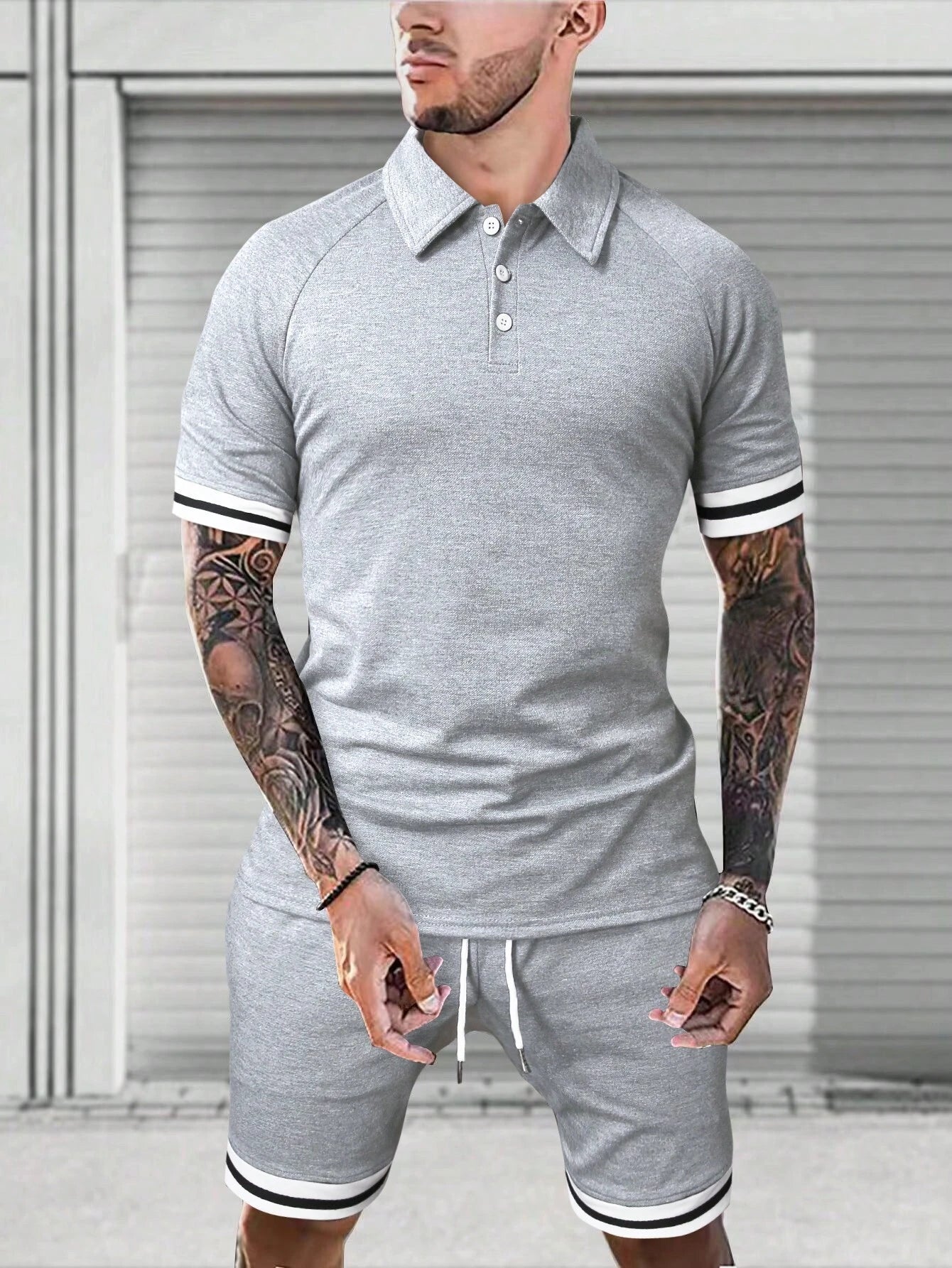 7721 a08-04 Camisa polo & de cintura con cordón Shorts