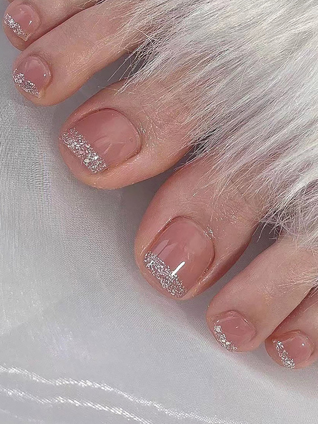 6084 1b-174 Kit 24 piezas de uñas de los pies con punta francesa color nude claro