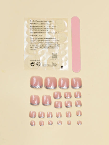 6084 1b-025 Kit 24 piezas de uñas de los pies con punta francesa color nude claro