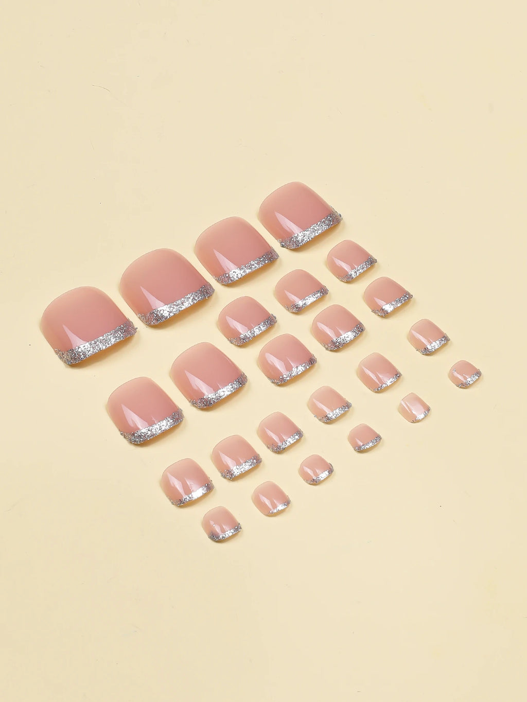 6084 1b-174 Kit 24 piezas de uñas de los pies con punta francesa color nude claro