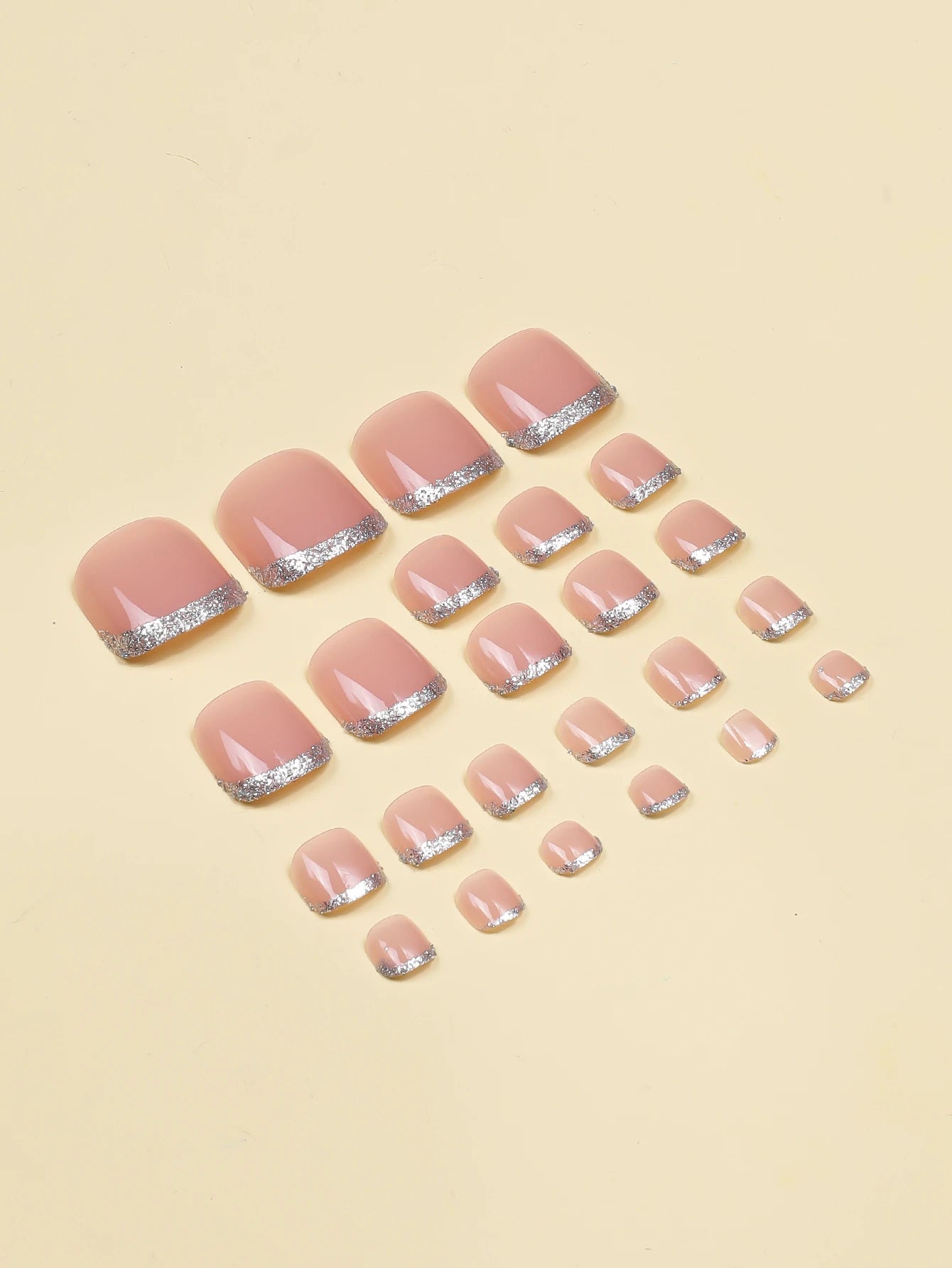 6084 1b-174 Kit 24 piezas de uñas de los pies con punta francesa color nude claro