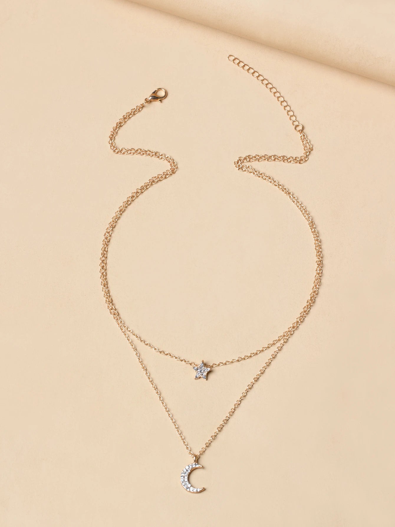 5861 b01-06 Collar de moda diseño simple conjunto de diamantes estrella y luna de doble capa para mujeres