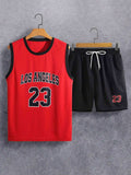 11122 2c-282 Conjunto Hombre con estampado de letra Top tank & de cintura con cordón Shorts