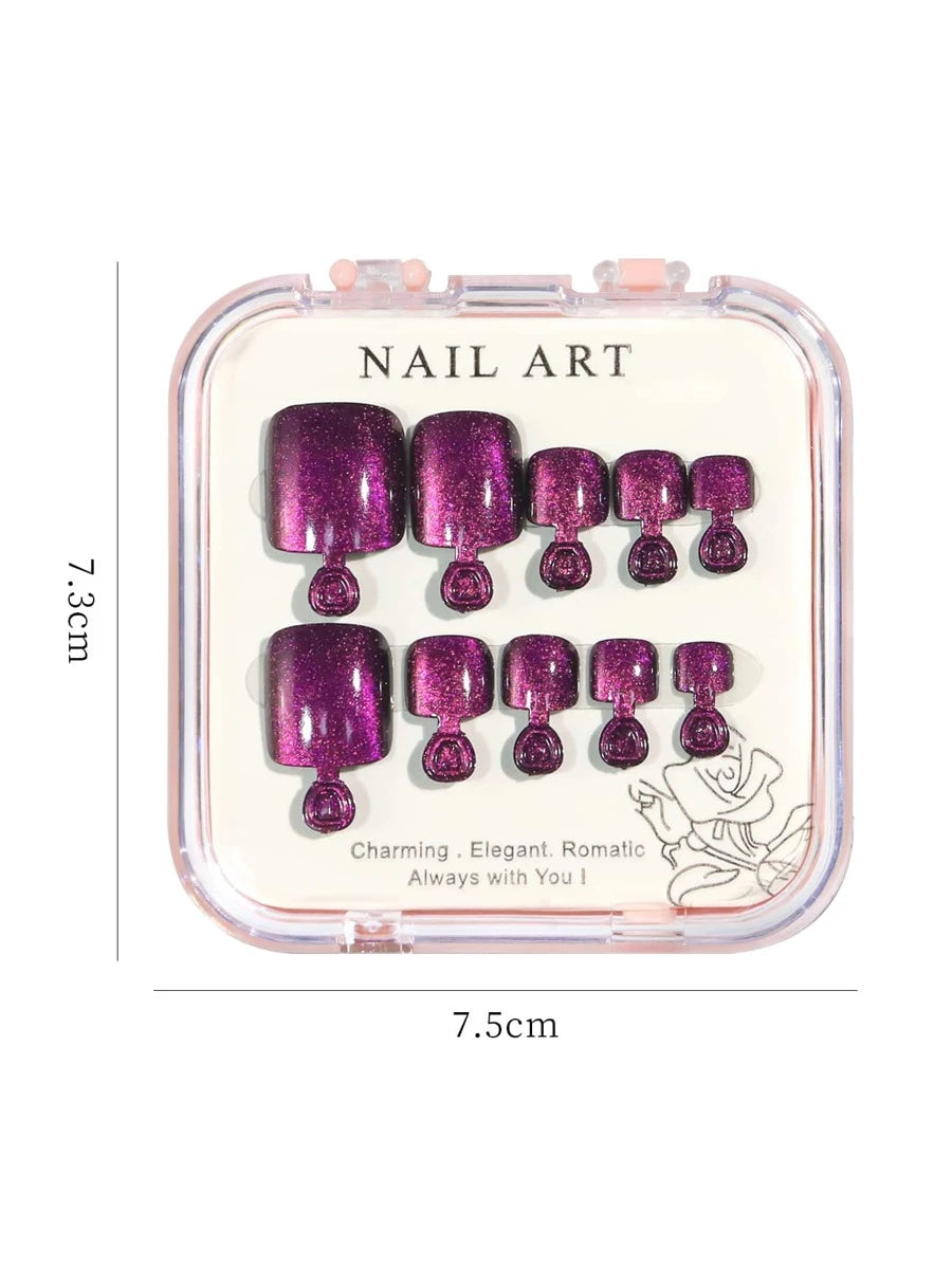 10958 1b-174 kit de uñas postizas para pies cuadradas y cortas con forma de ojo de gato de 24 piezas