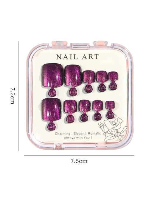 10958 1b-174 kit de uñas postizas para pies cuadradas y cortas con forma de ojo de gato de 24 piezas