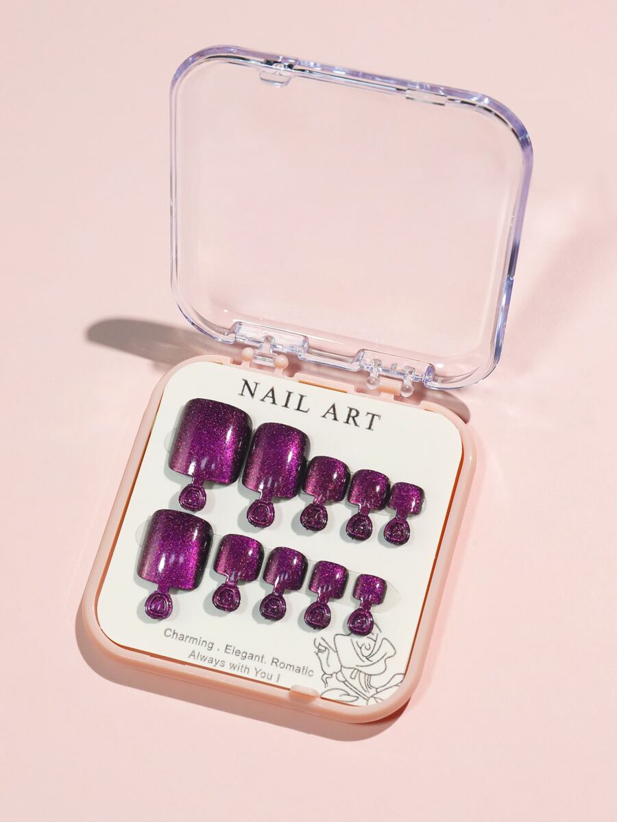 10958 1b-174 kit de uñas postizas para pies cuadradas y cortas con forma de ojo de gato de 24 piezas