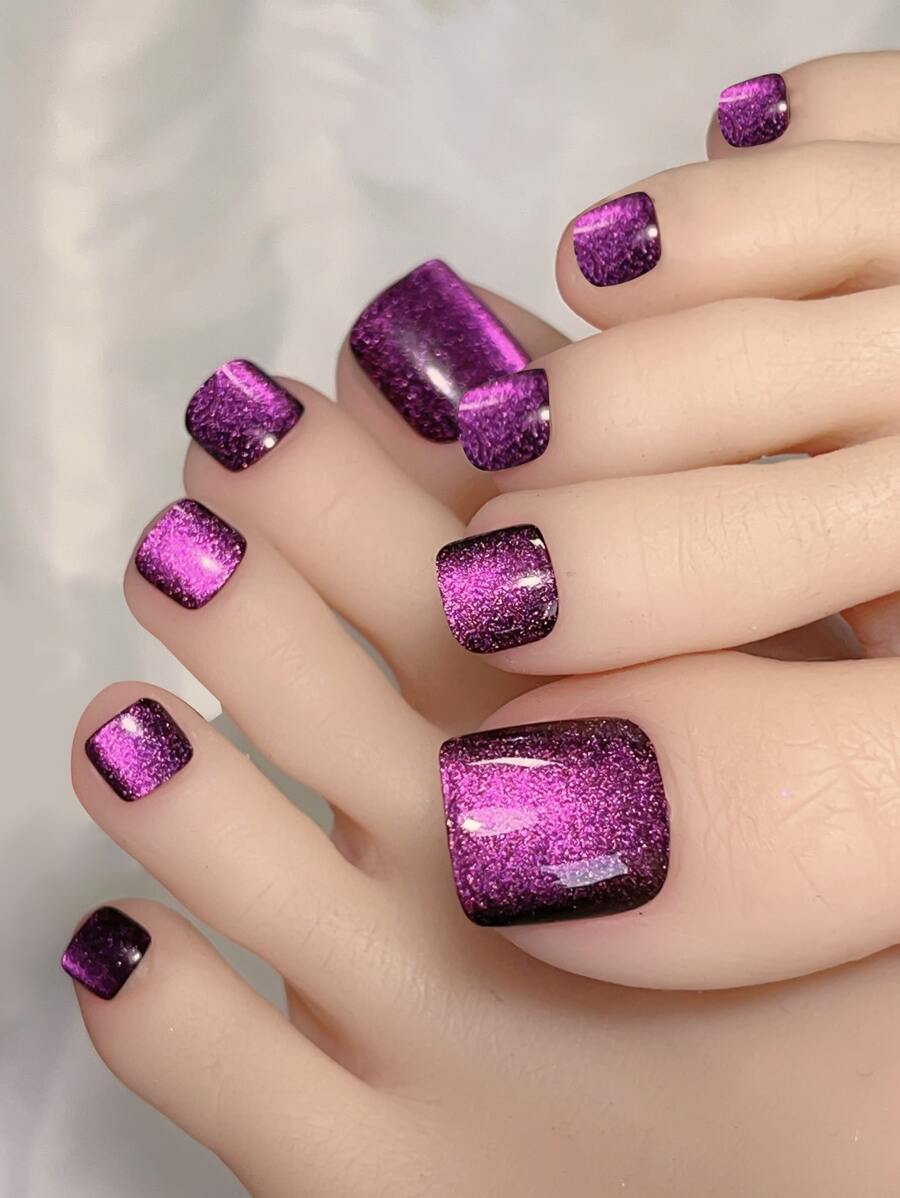 10958 1b-174 kit de uñas postizas para pies cuadradas y cortas con forma de ojo de gato de 24 piezas