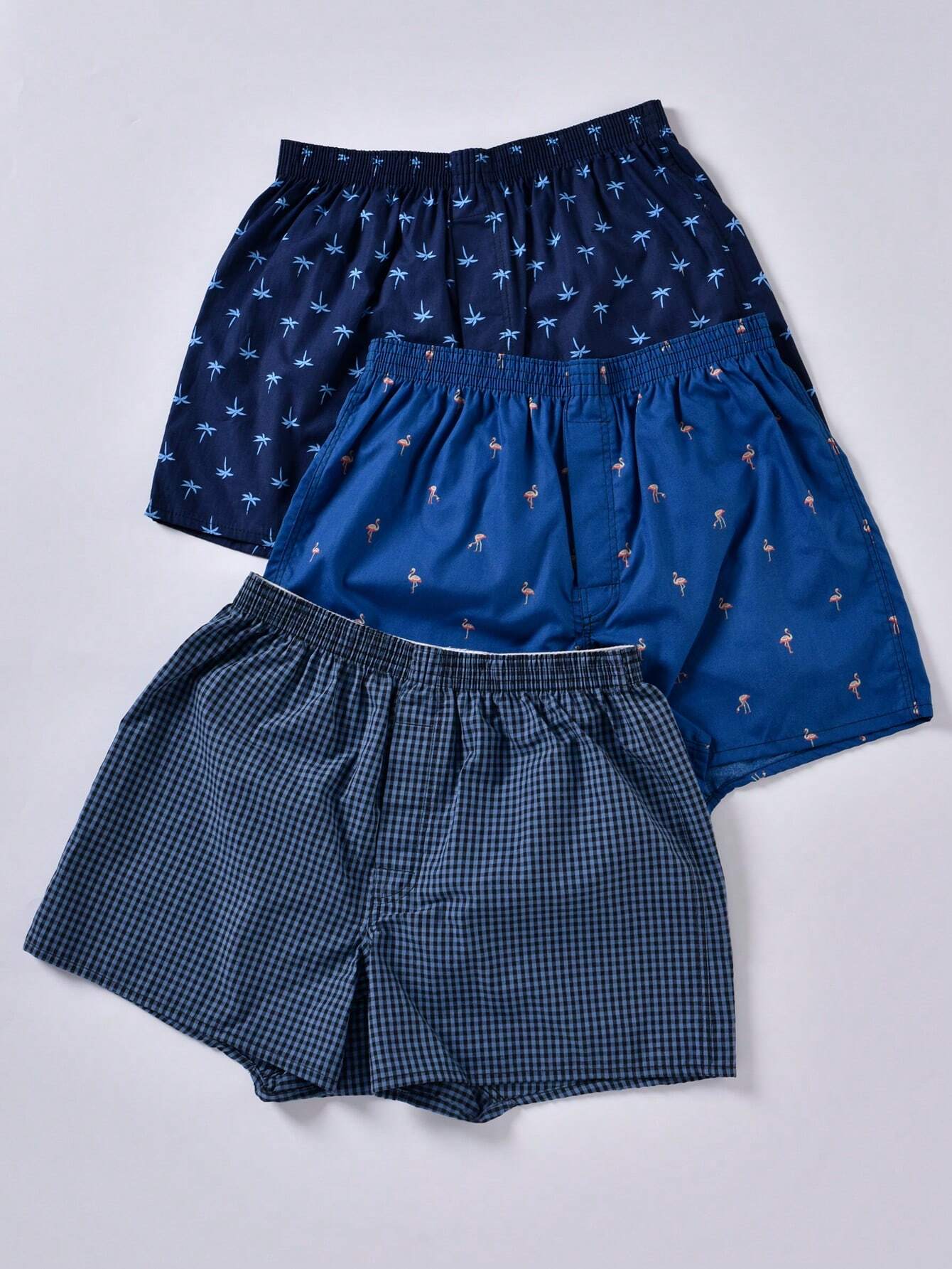 7498 a04-05 Set 3 piezas Calzoncillos boxer de cuadros & con estampado de flamenco