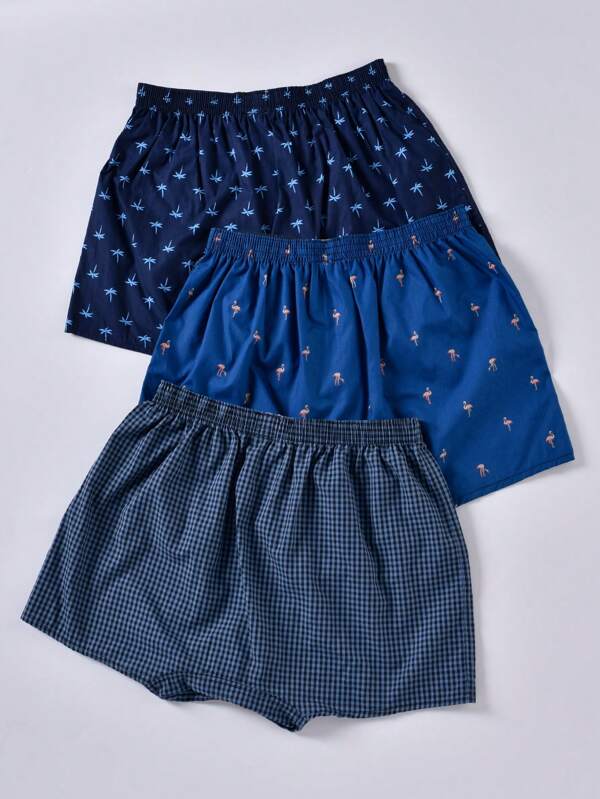 7498 a04-05 Set 3 piezas Calzoncillos boxer de cuadros & con estampado de flamenco