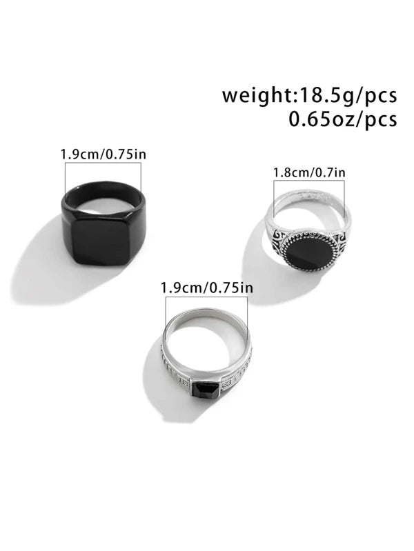 7484 b03-16 Set 3 piezas anillo estilo callejero Hip hop gótico Bisutería