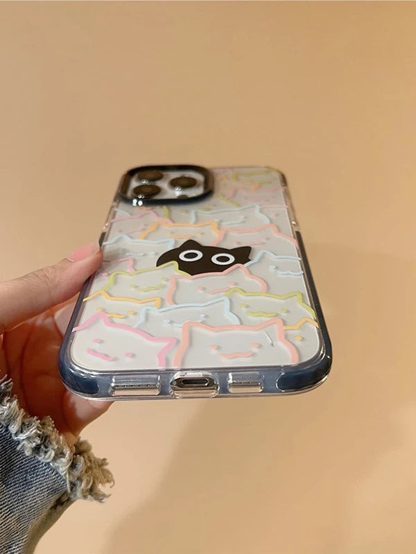 6790 2t-014 Funda transparente para iPhone con diseño de gato de dibujos animados