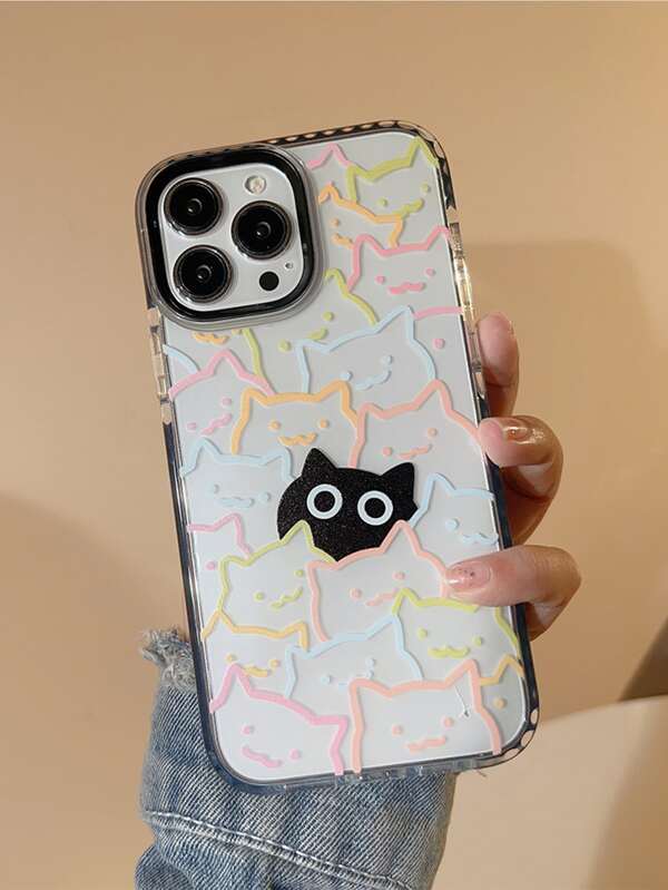 6790 2t-014 Funda transparente para iPhone con diseño de gato de dibujos animados