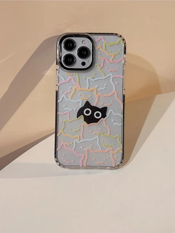 6790 2t-014 Funda transparente para iPhone con diseño de gato de dibujos animados