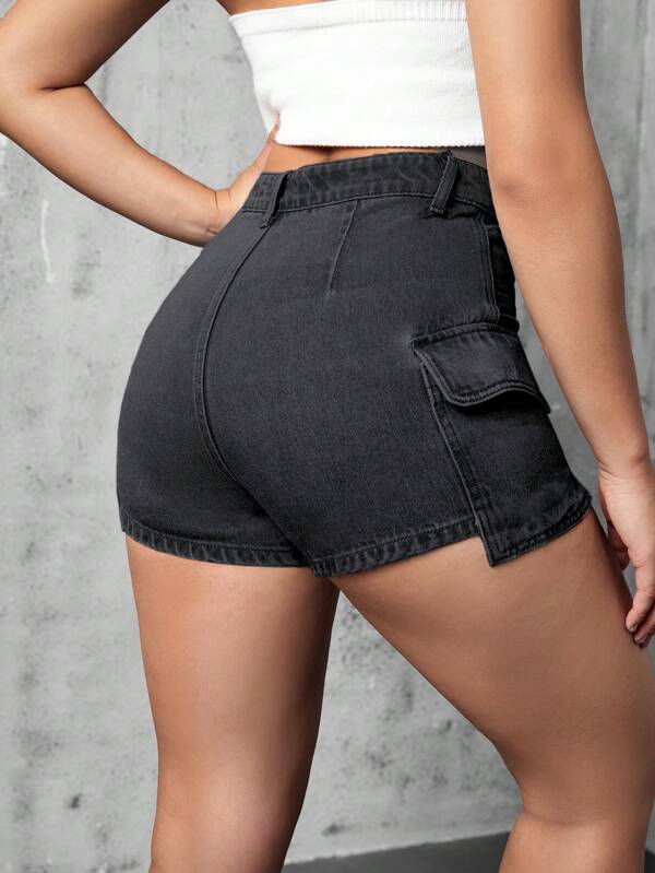 6948 1t-395 Shorts en mezclilla con bolsillo lateral con solapa cargo