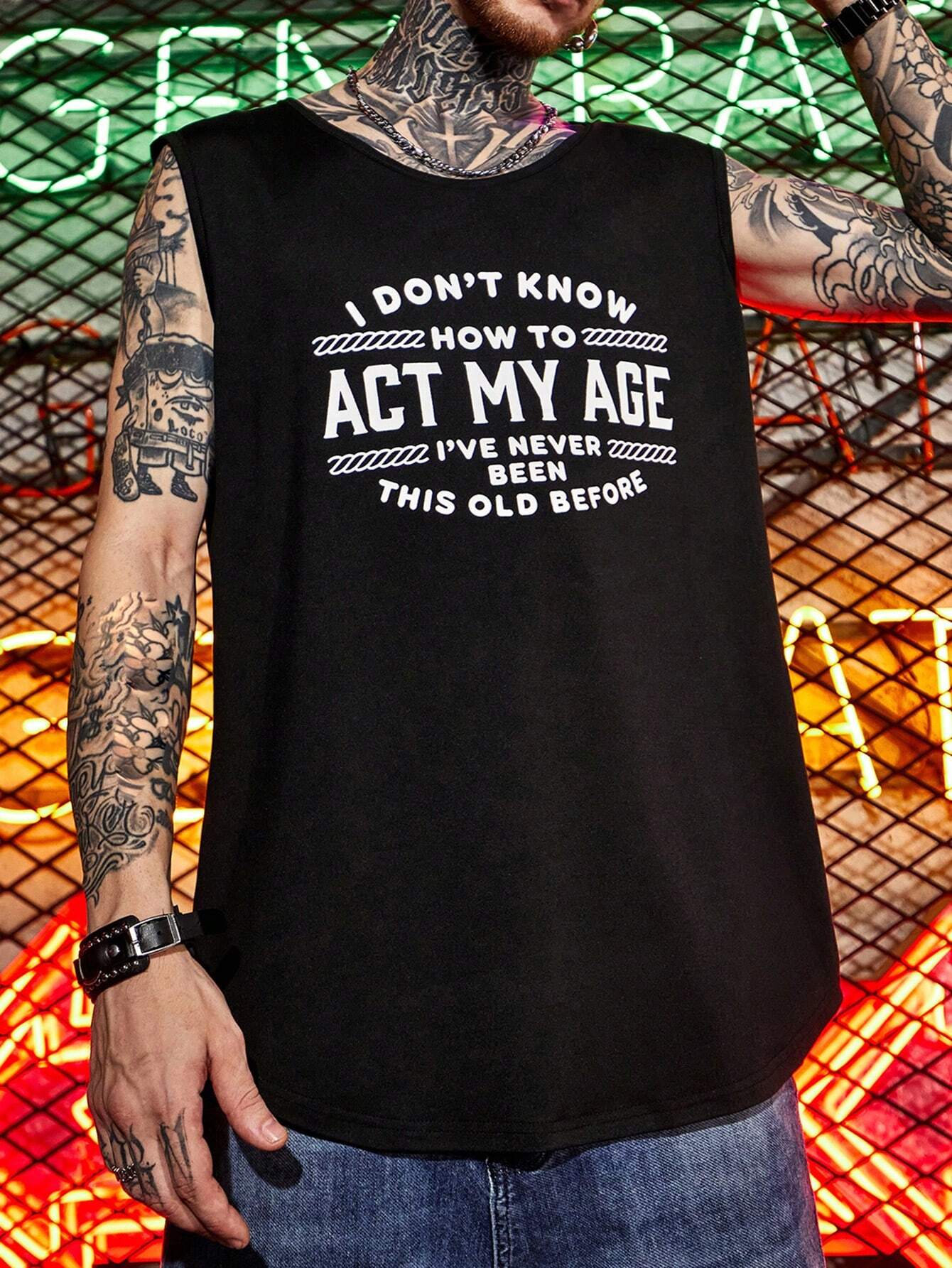7791 1t-006 Top tank con estampado de slogan