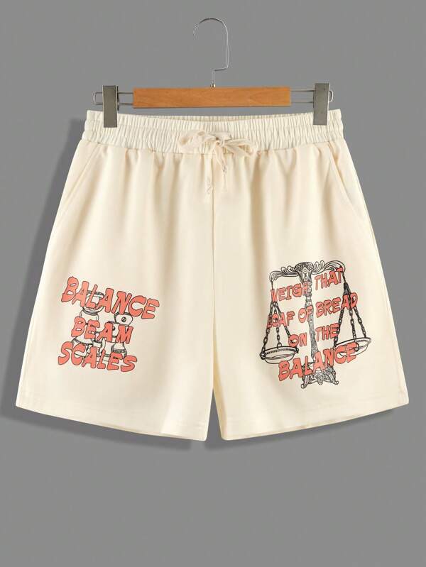 6989 1t-012 Shorts con estampado de slogan de cintura con cordón