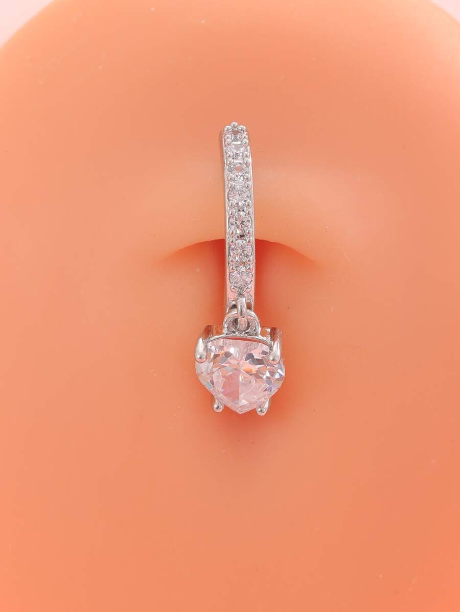 10008 1b-031 Anillo de ombligo de cristal CZ en forma de corazón con barra colgante