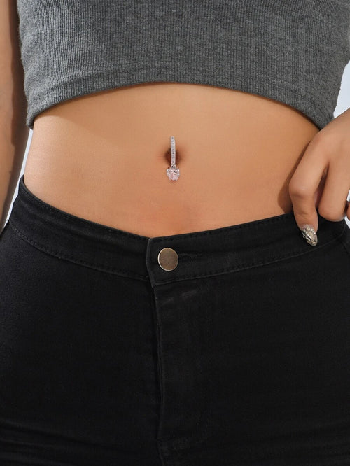 10008 1b-031 Anillo de ombligo de cristal CZ en forma de corazón con barra colgante