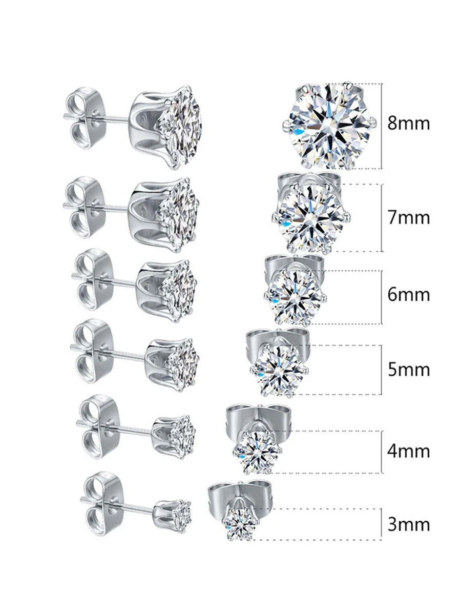 8021 a10-02 Seis par/set de aretes minimalistas de acero inoxidable de 3 a 8 cm.