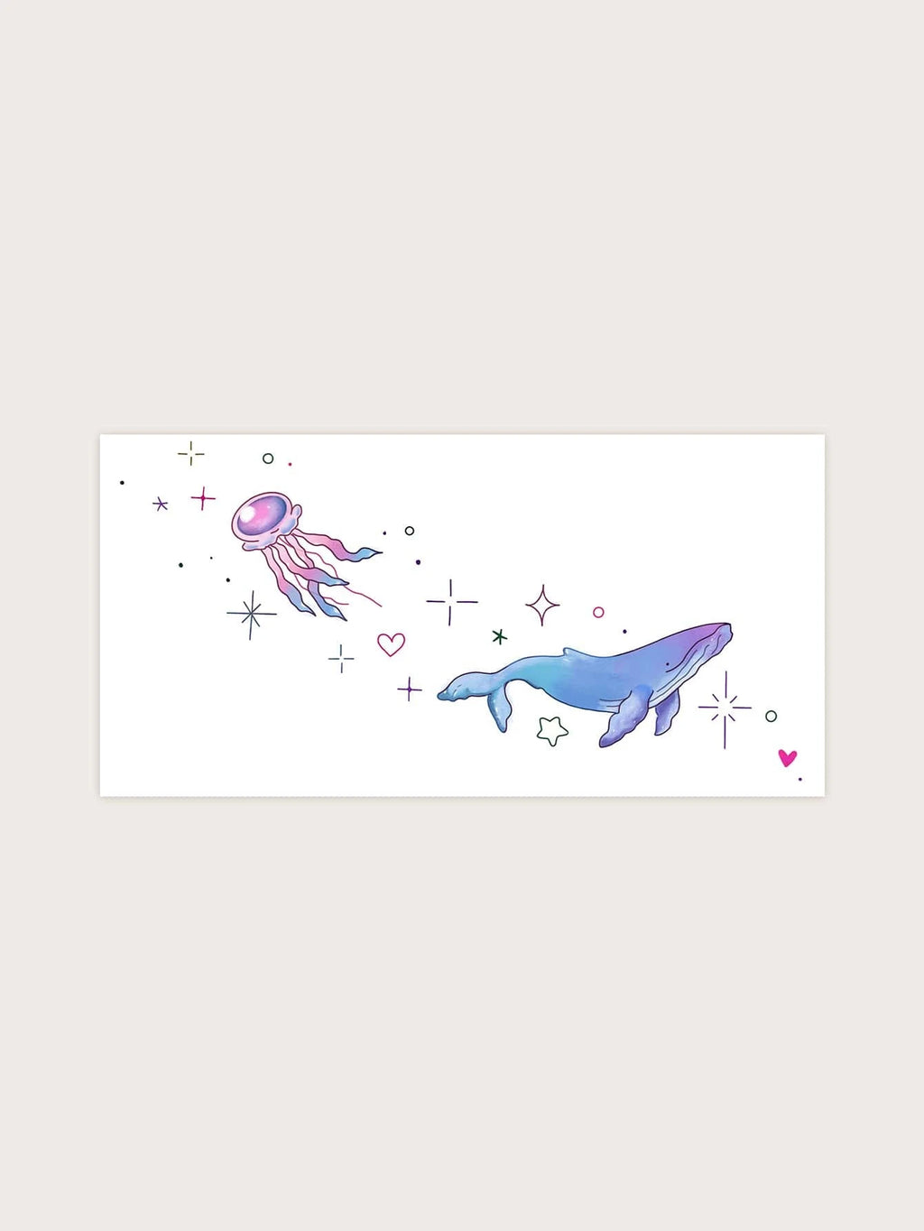 5504 1b-048 Tatuaje temporal de colores de medusa & azul ballena