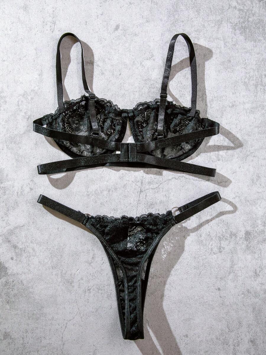 19290 ID-263 Set de lencería con encaje floral con aro