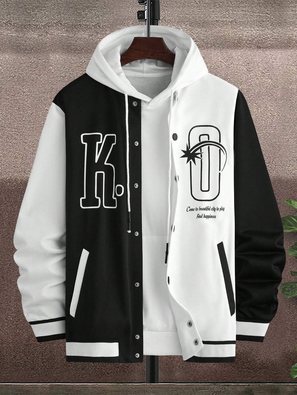 6189 a01-12 Manfinity Sporsity Hombres Cazadora de universidad con estampado de letra de dos tonos