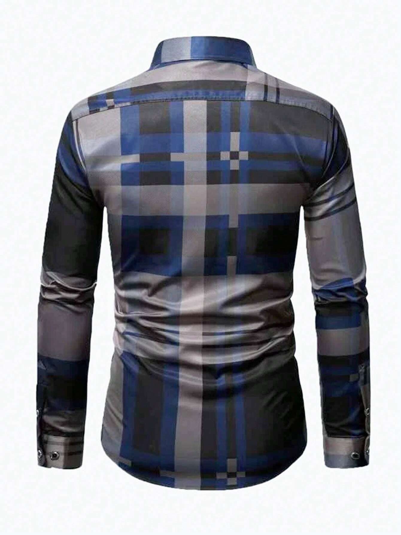 9164 1t-006 Camisa con estampado de cuadros con botón