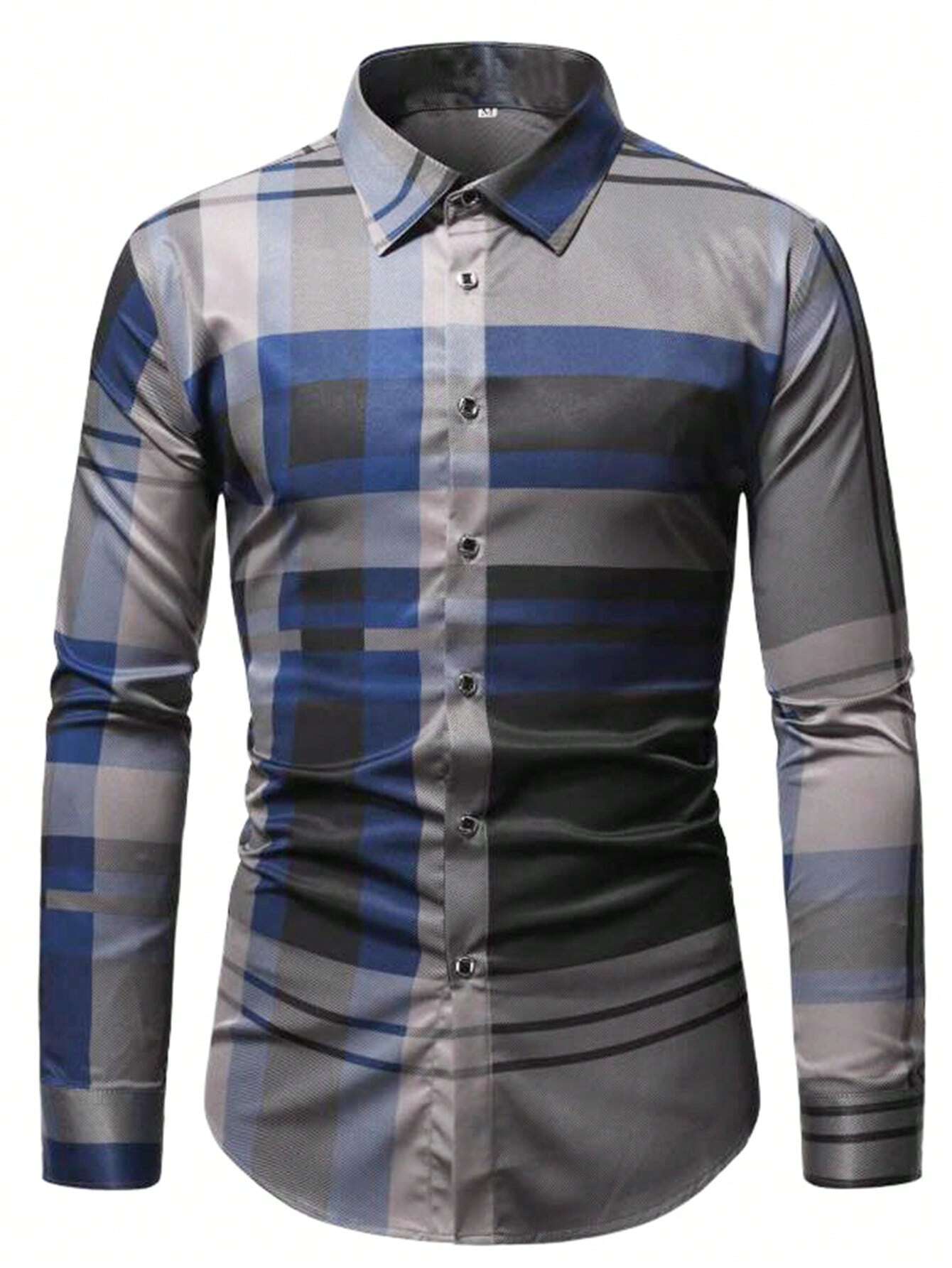 9164 1t-006 Camisa con estampado de cuadros con botón