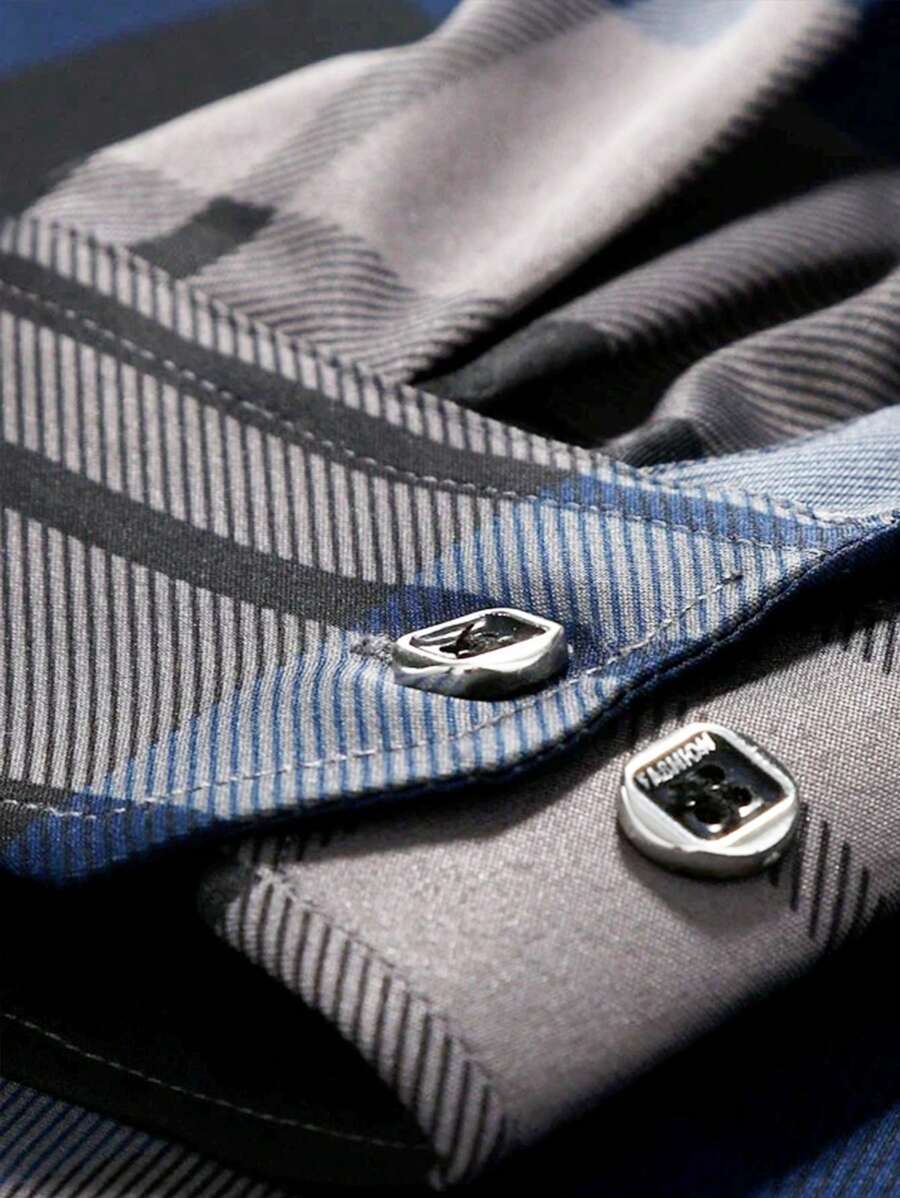 9164 1t-006 Camisa con estampado de cuadros con botón