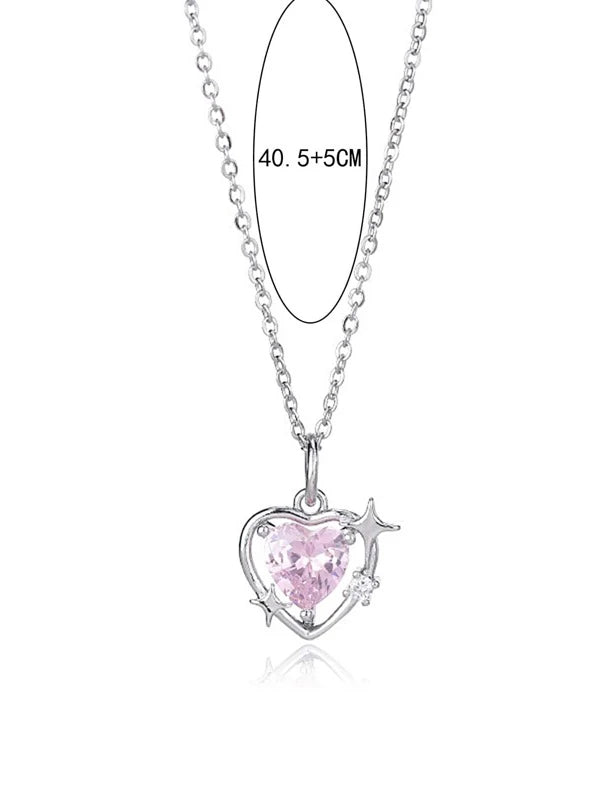 7186 b03-12 Collar 1 melocotón galaxia cristal de corazón colgante versátil clavícula con cadena