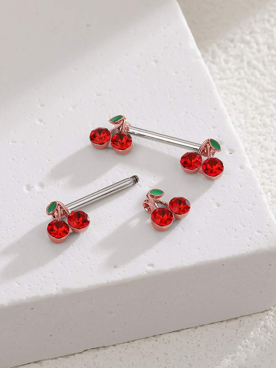 10001 1b-028 Dos piezas Anillos de pezón de acero inoxidable con diseño de cereza