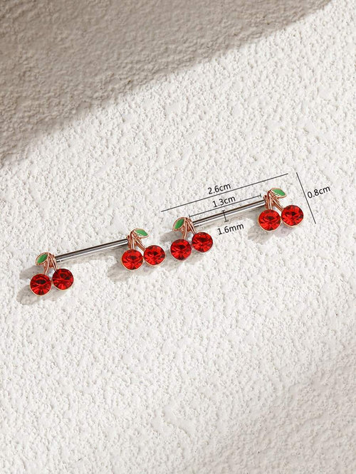 10001 1b-028 Dos piezas Anillos de pezón de acero inoxidable con diseño de cereza