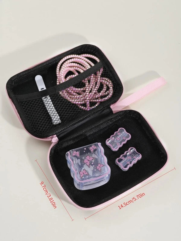 7819 a08-08 Set 6 piezas con estampado de mariposa Cubierta de la cabeza del cargador & espiral Protector de cable de dato & Bolsa de almacenaje Set compatible con manzana Cargador