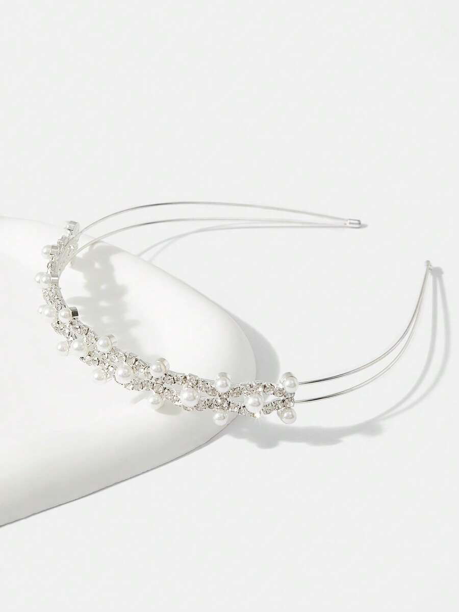 8393 1c-030 Diadema nupcial con diseño de diamante de imitación y perla artificial atractivo para boda