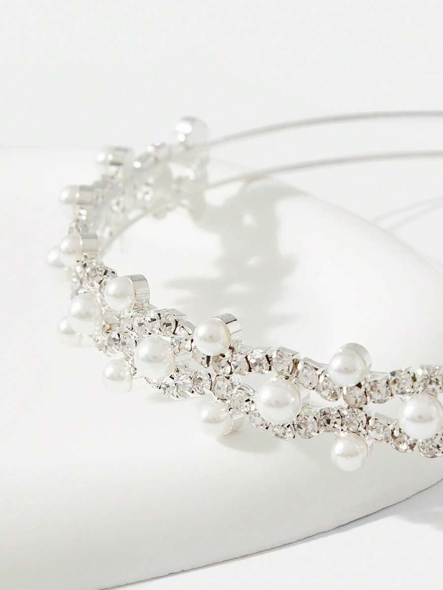 8393 1c-030 Diadema nupcial con diseño de diamante de imitación y perla artificial atractivo para boda