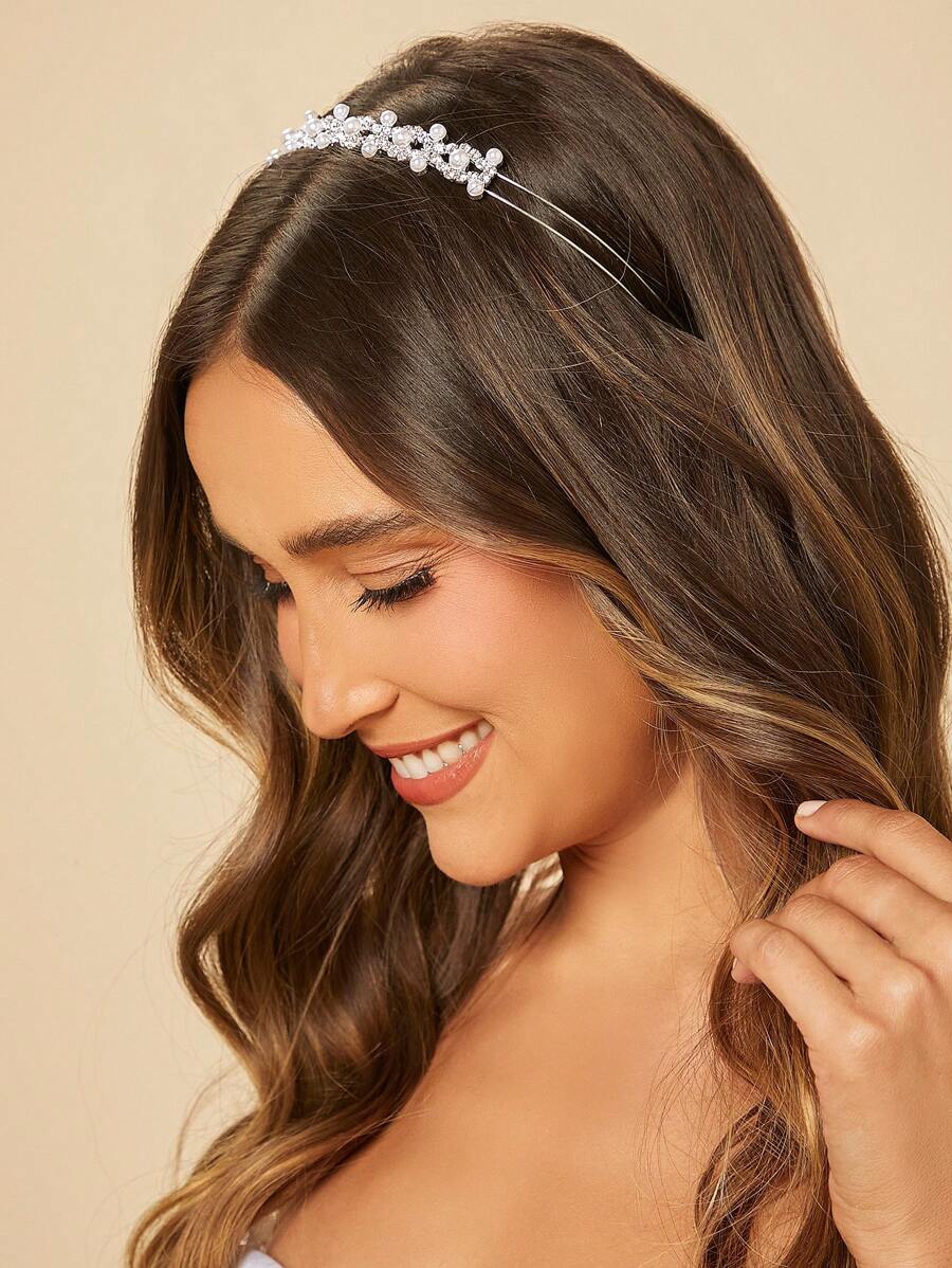 8393 1c-030 Diadema nupcial con diseño de diamante de imitación y perla artificial atractivo para boda