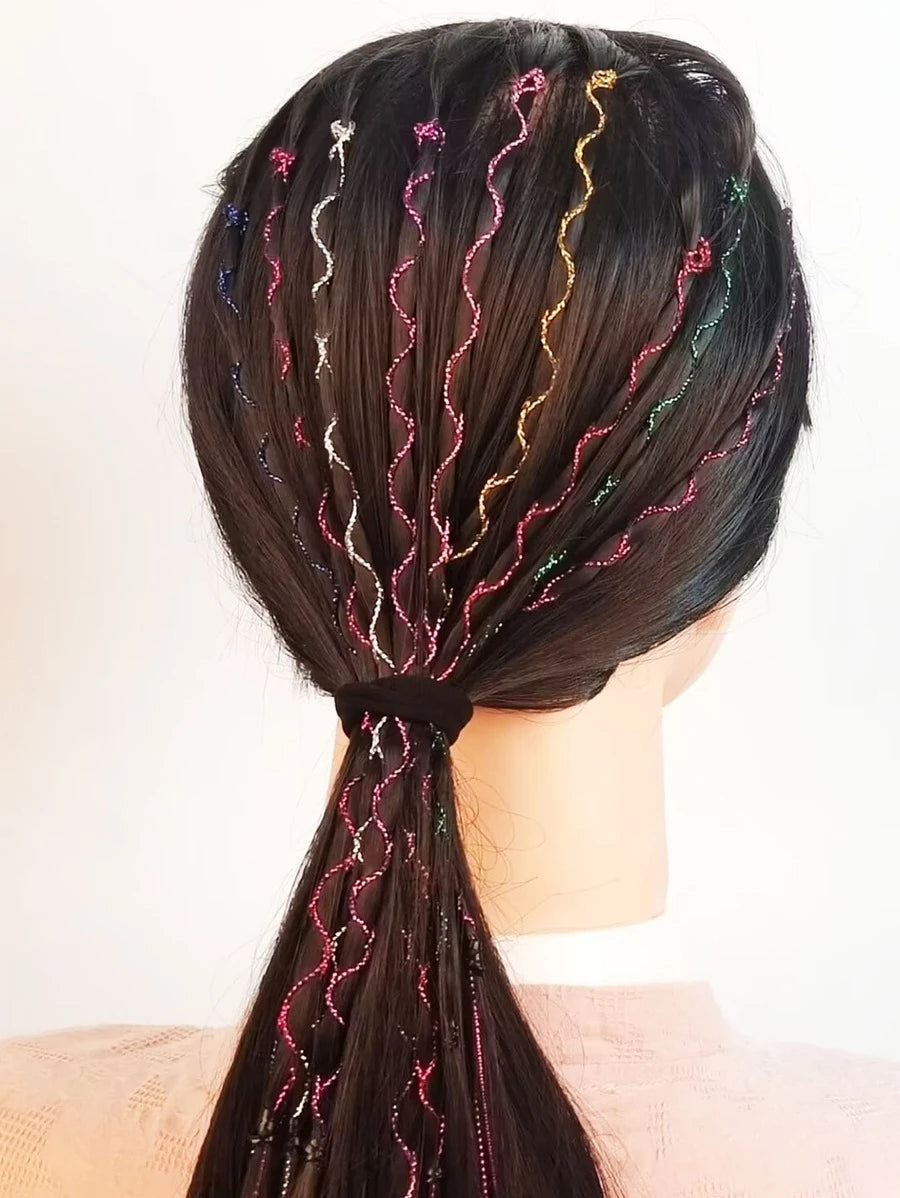 10098 b01-25 Juego De 20 Cuerdas para cabello Trenzado Brillante Multicolores