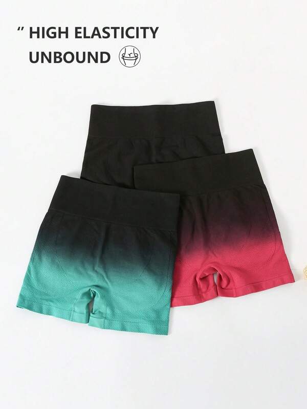 6532 1t-395 Shorts deportivos transpirable suave de ombré de cintura ancha