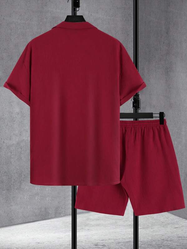 7723 a08-04 Manfinity Hombres con bolsillo con solapa Camisa & de cintura con cordón Shorts