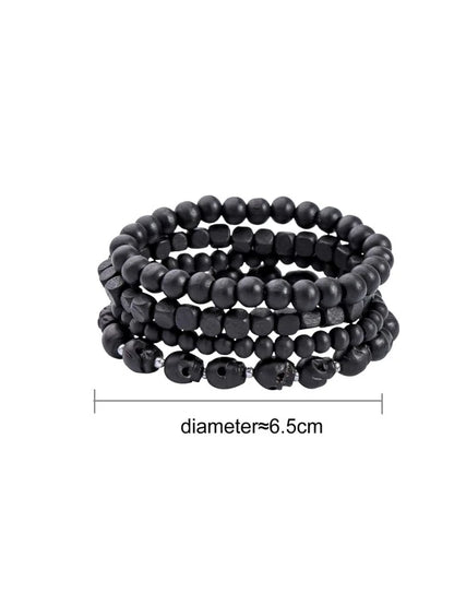 3647 1b-03-01 Cuatro piezas/set Pulsera negro de madera con cuenta de cráneo