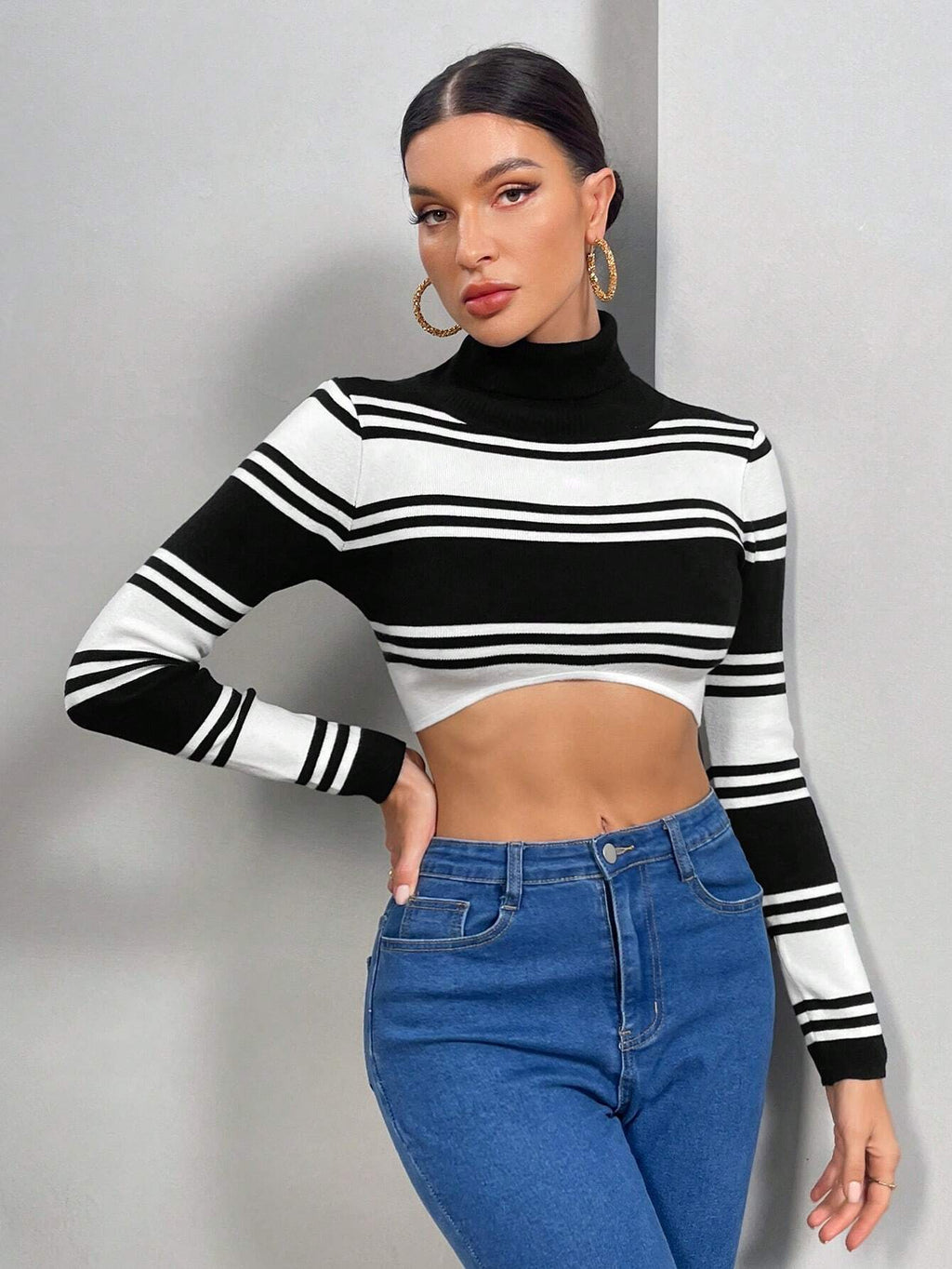 6227 a07-05 Essnce Jersey crop con patrón de rayas