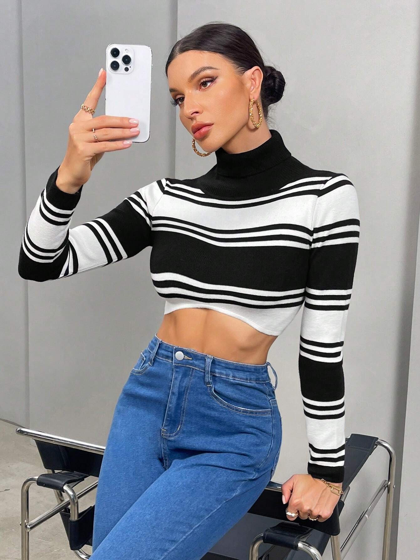 6061  a02-08 Essnce Jersey crop con patrón de rayas
