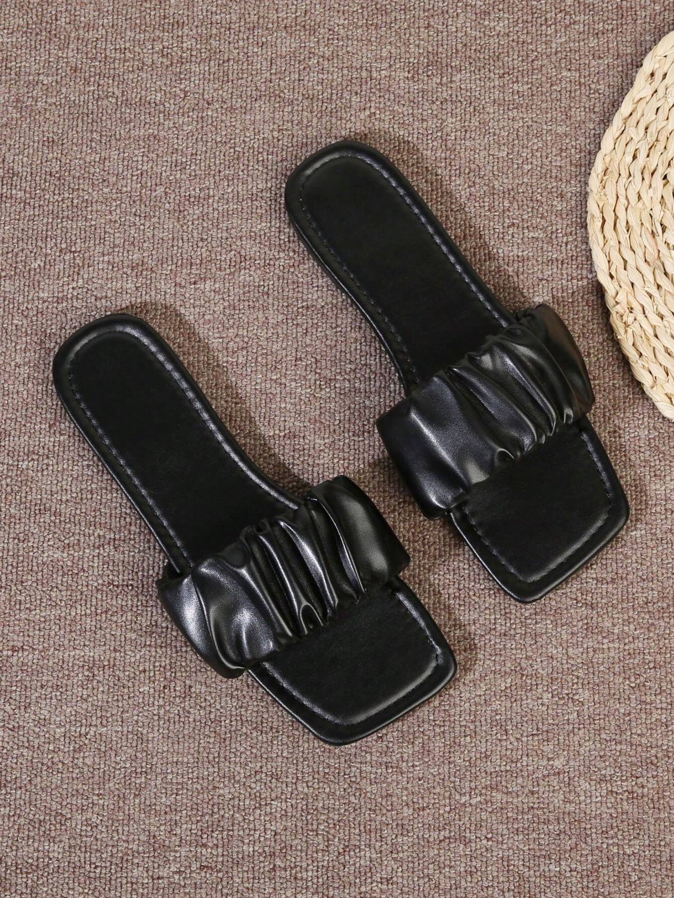 6107 a11-04 Sandalias acanaladas negras de la diapositiva del diseño de las mujeres