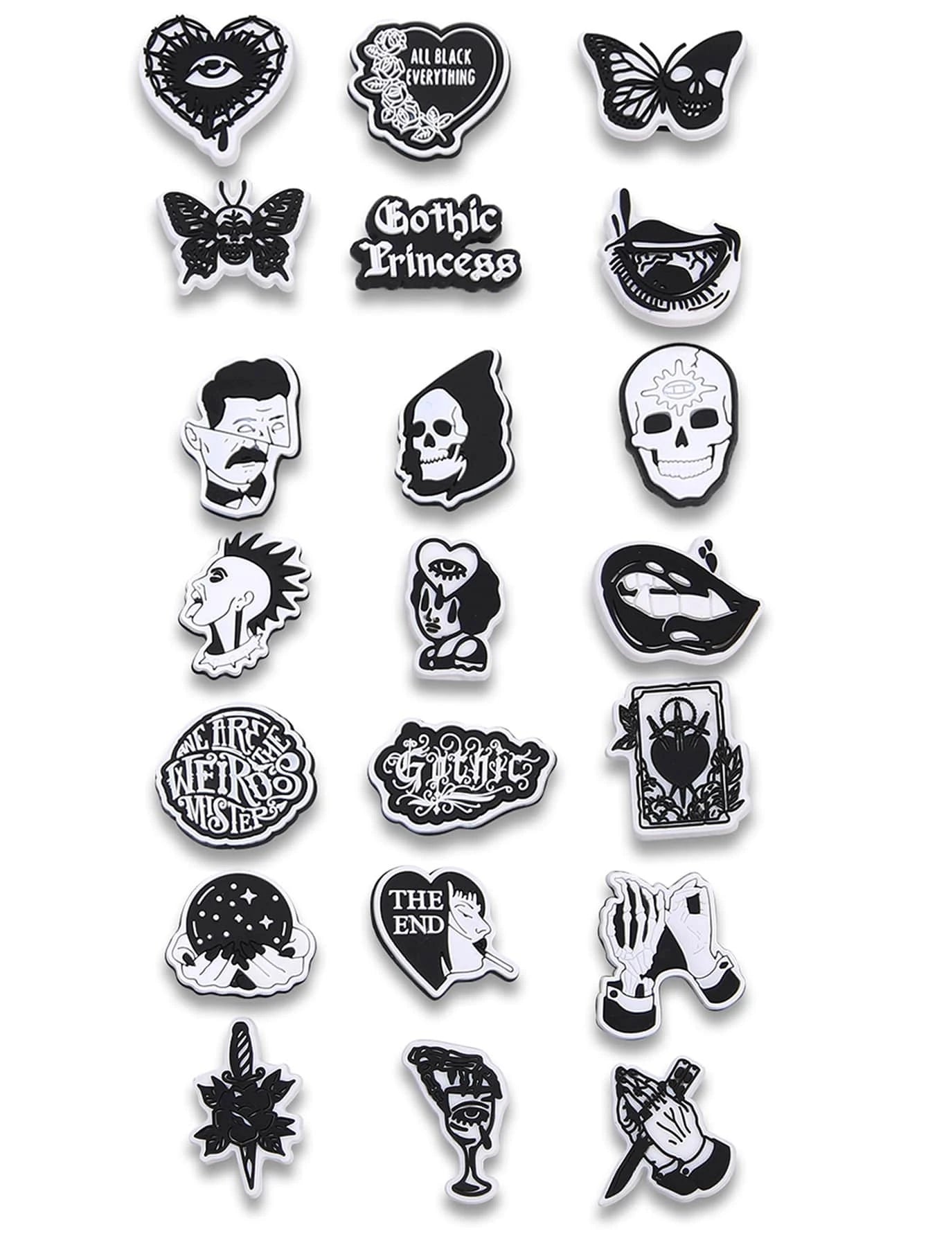 5716 Set 21 piezas punk rock estilo gótico elemento con dibujos animados diseñado zapato adecuado para Zuecos Caja para regalo regalo